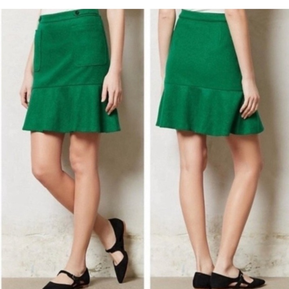 Anthropologie Maeve Kelly green Wool Blend skirt